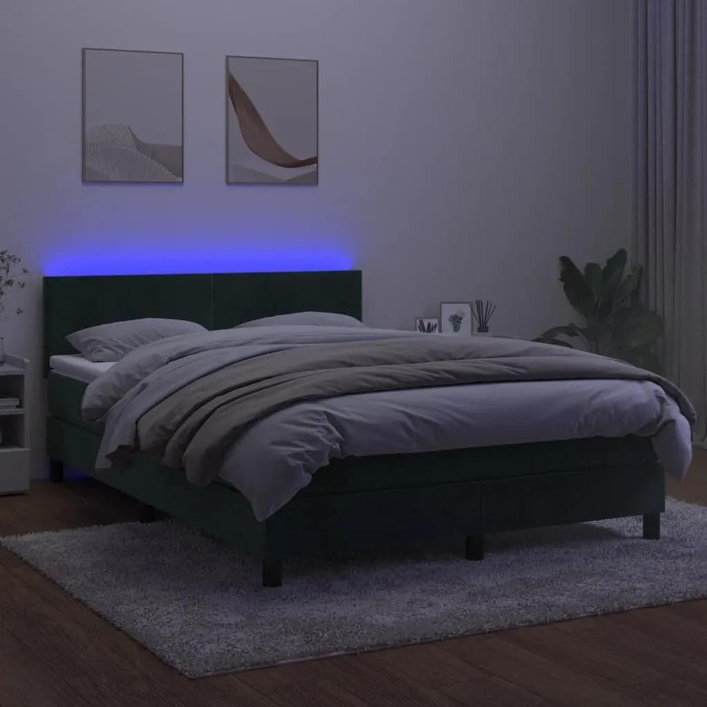 Κρεβάτι Boxspring με Στρώμα &amp; LED Σκ. Πράσινο 140x200εκ Βελούδο - Πράσινο