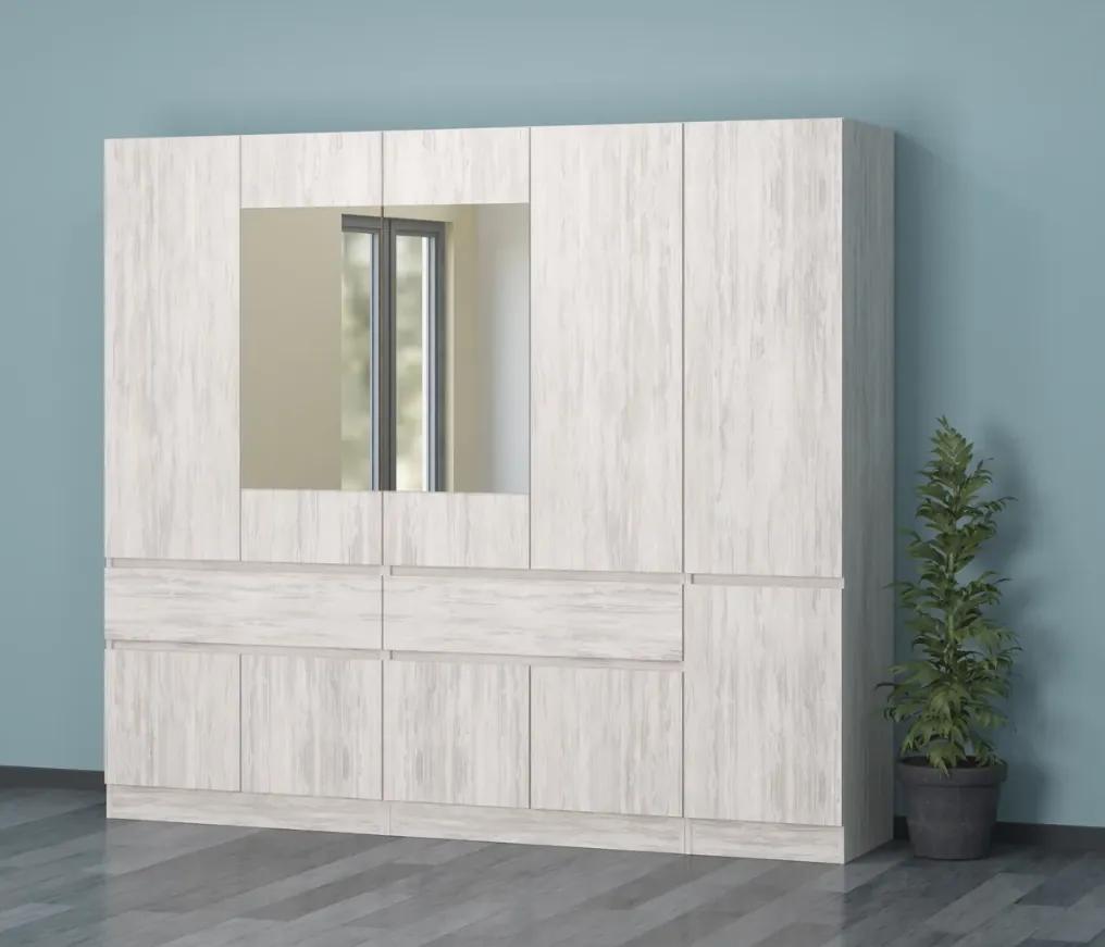 Ντουλάπα Ρούχων Πεντάφυλλη Folan με καθρέφτη Oak Blanco 225x200x52cm - GRA901