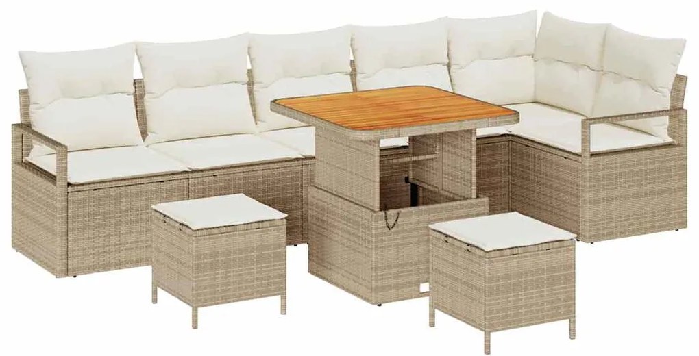vidaXL Σετ Καναπέ Κήπου με μαξιλάρι 9 pcs Μπεζ Πολυ ράταν