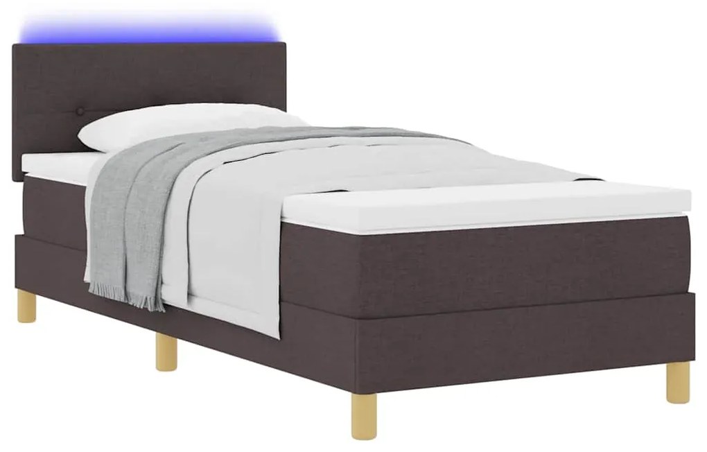 vidaXL LED Κρεβάτι με βάθρο με στρώμα Σκούρο Καφέ 80 x 200 cm ύφασμα