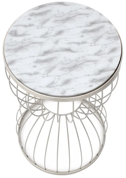 Τραπεζάκι βοηθητικό Pino Megapap μεταλλικό - Mdf χρώμα λευκό - λευκό εφέ μαρμάρου 35x35x58εκ.