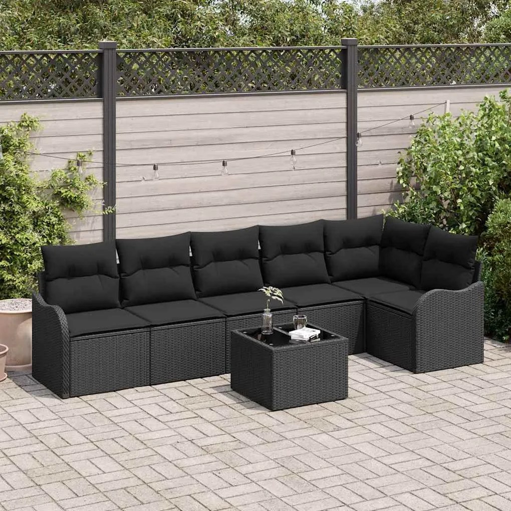 vidaXL Σετ Καναπέ Κήπου με μαξιλάρι 7 pcs Μπεζ Πολυ ράταν