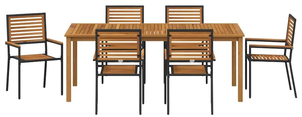 vidaXL Σέτ φαγητού για κήπο 7 pcs Μαύρο Στερεό Ξύλο Ακακίας