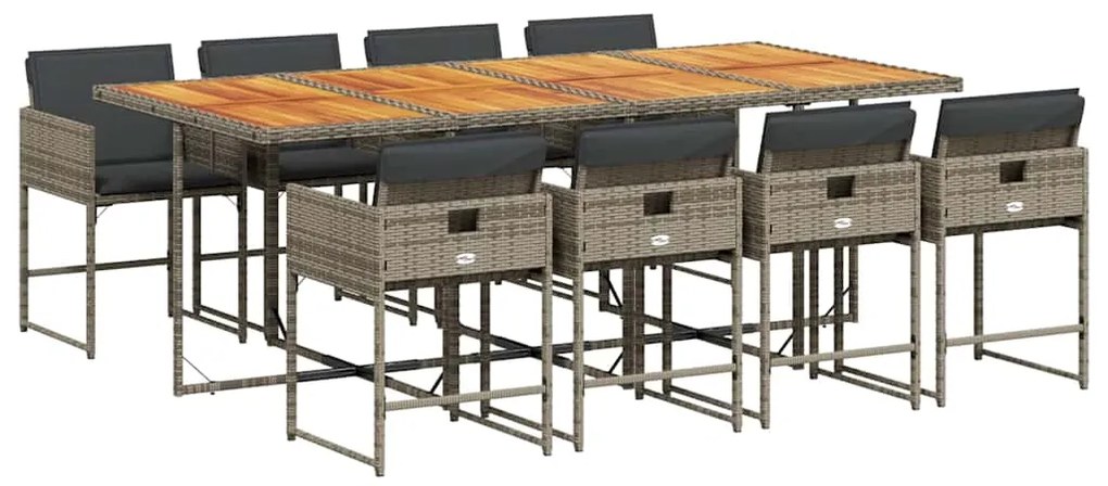 vidaXL Σετ Τραπεζαρίας Κήπου 9 τεμ. Γκρι Συνθ. Ρατάν με Μαξιλάρια