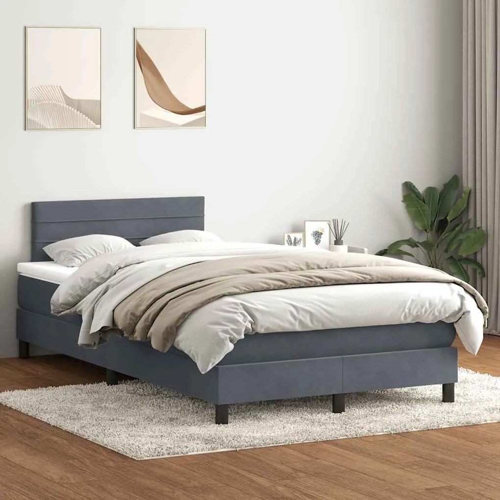 vidaXL Κρεβάτι Boxspring με Στρώμα Σκούρο Γκρι 120x210 εκ. Βελούδινο