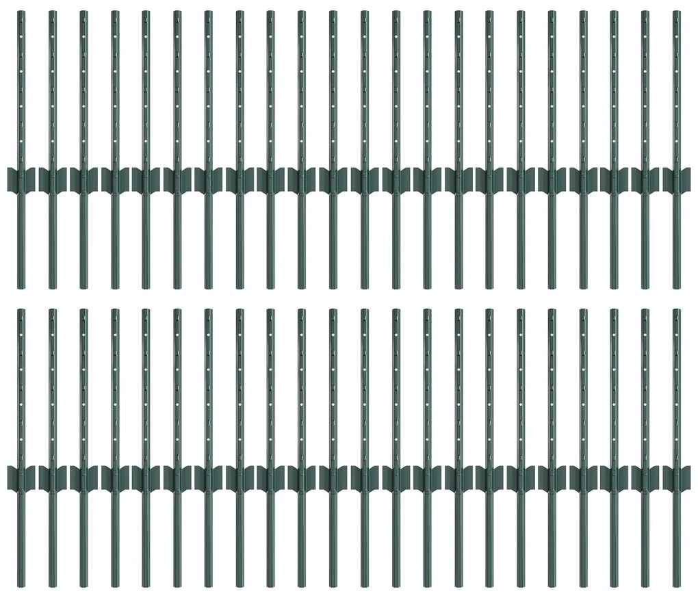 vidaXL Ασημένιοι Πόλοι Φράχτη 44 pcs Πράσινο 100 x 0.4 μ. Ατσάλι