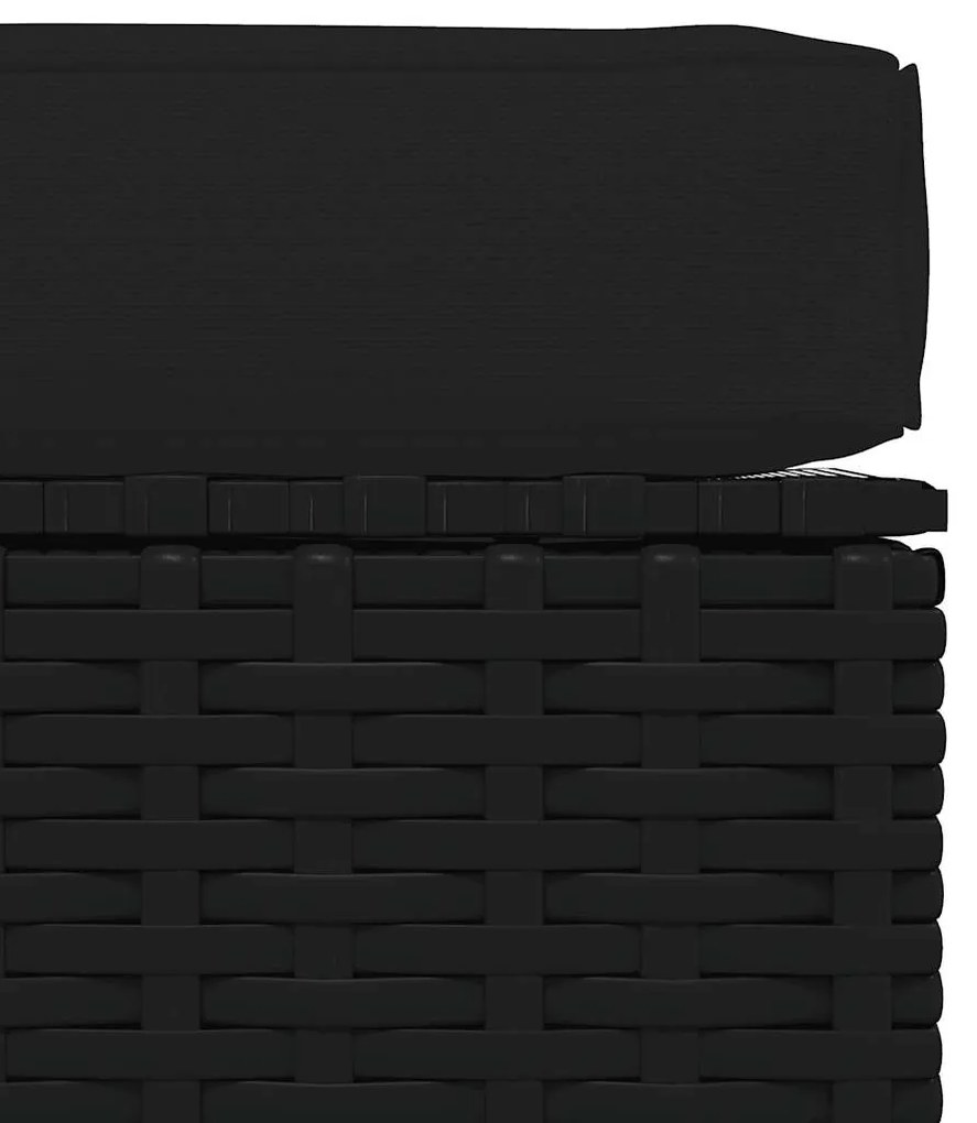 vidaXL Υποπόδιο Κήπου Μαύρο 70x70x30 εκ. Συνθετικό Ρατάν με Μαξιλάρι