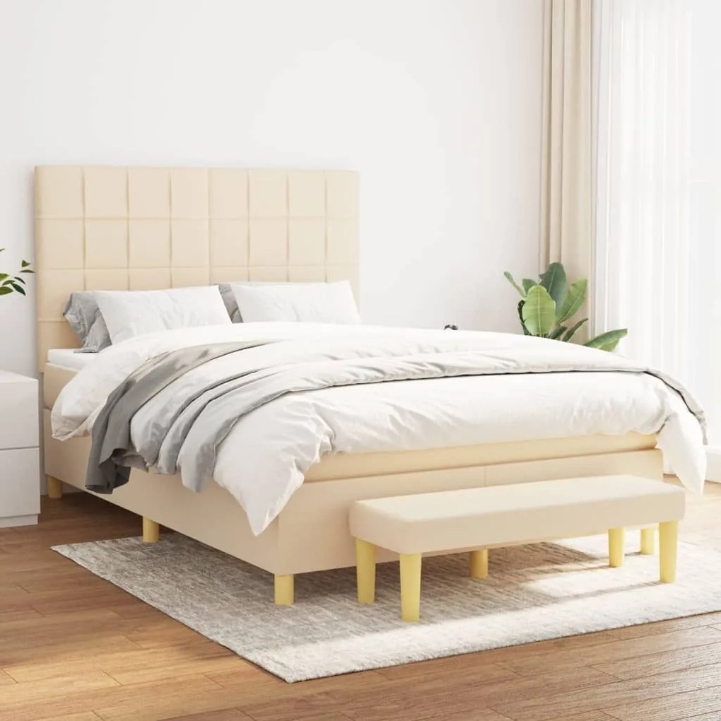 ΚΡΕΒΑΤΙ BOXSPRING ΜΕ ΣΤΡΩΜΑ ΚΡΕΜ 140X190 ΕΚ. ΥΦΑΣΜΑΤΙΝΟ 3137154