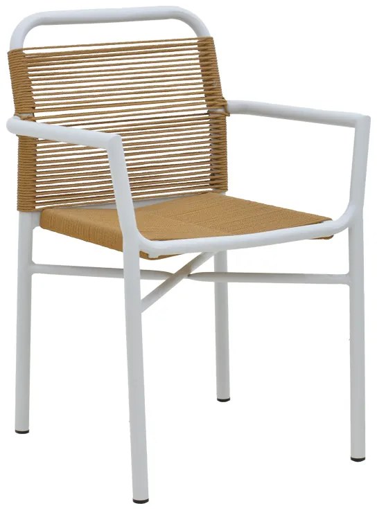 Πολυθρόνα αλουμινίου Clutch pakoworld στοιβαζόμενη λευκός σκελετός-φυσικό rattan 55x56x80εκ