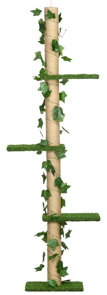 PawHut Ορθοστάτης για γάτες με ρυθμιζόμενο ύψος 202-242 εκ., αντιολισθητικός, στύλος από σπάγγο γιούτας, μοριοσανίδα, πράσινο/κίτρινο