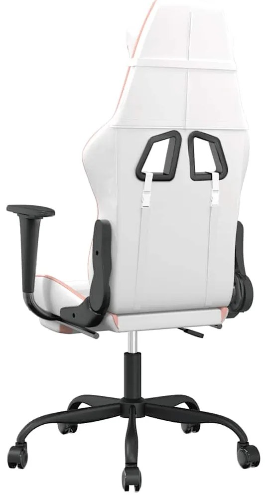 vidaXL Καρέκλα Gaming Μασάζ Υποπόδιο Λευκό &amp; Ροζ από Συνθετικό Δέρμα