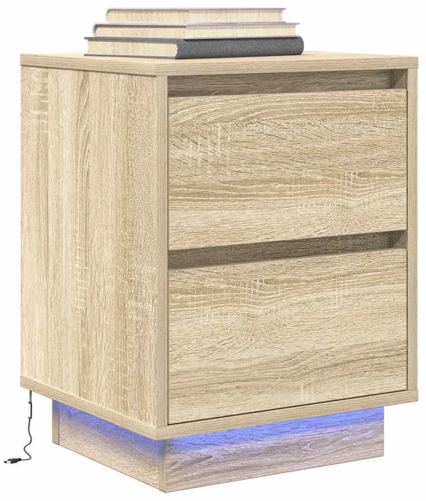 vidaXL Κομοδίνα με φώτα LED 2 τεμάχια Sonoma Oak 38x34x50 cm