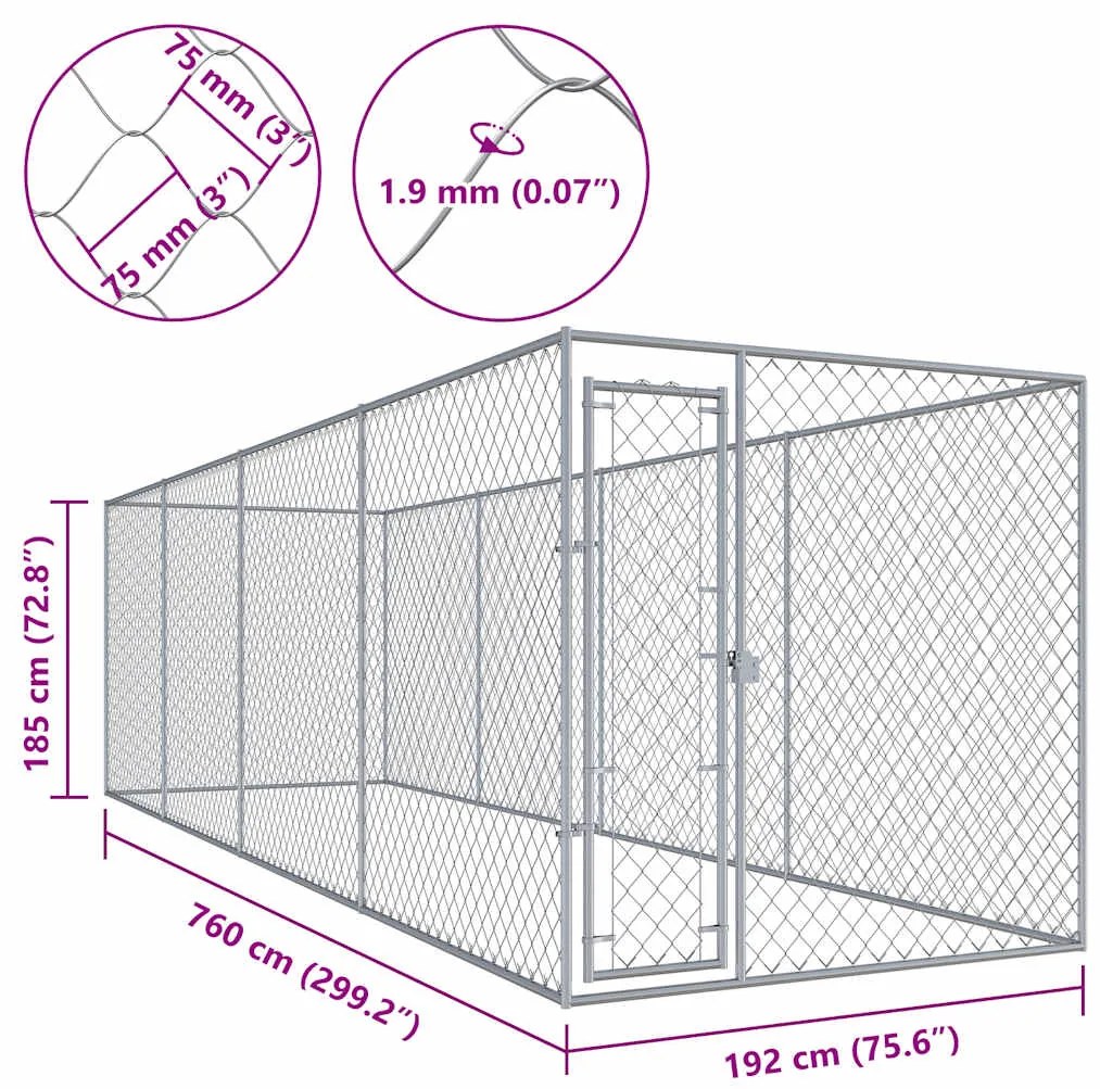 vidaXL Κλουβί Σκύλου Εξωτερικού Χώρου 760 x 192 x 185 εκ.
