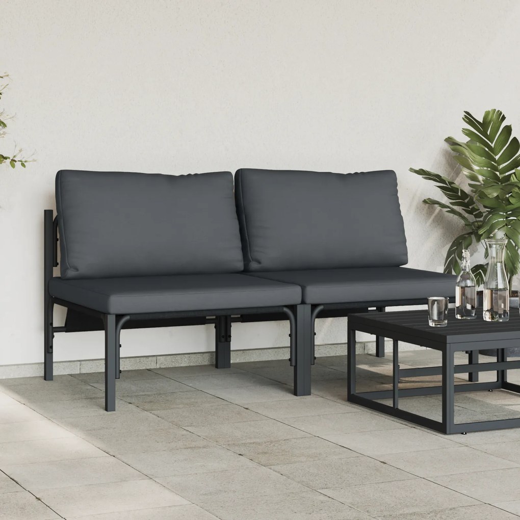 vidaXL Εξωτερικά Έπιπλα με μαξιλάρι με μαξιλάρι 2 pcs Ανθρακί Ατσάλι