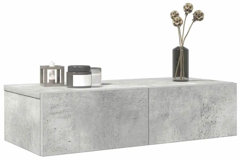 Ράφι τοίχου με συρτάρια Γκρι μπετόν 60x26,5x15 cm Ξύλο μηχανής 859971