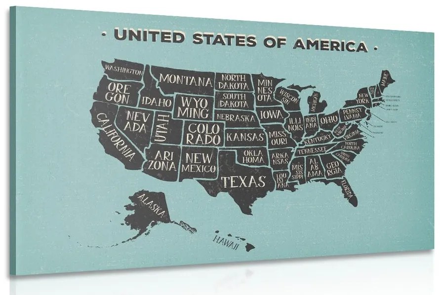 Εικόνα εκπαιδευτικό χάρτη των ΗΠΑ με μπλε φόντο - 60x40