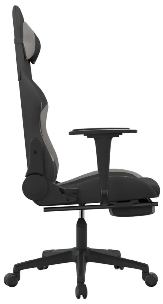 Καρέκλα Gaming Μαύρη/Ανοιχτό γκρι Ύφασμα με Υποπόδιο - Μαύρο