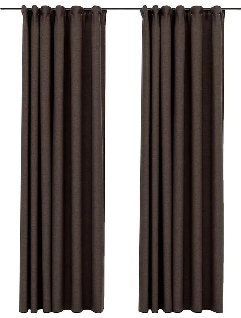 vidaXL Κουρτίνες Συσκότ. με Γάντζους/&#039;Οψη Λινού 2 τεμ Taupe 140x225 εκ