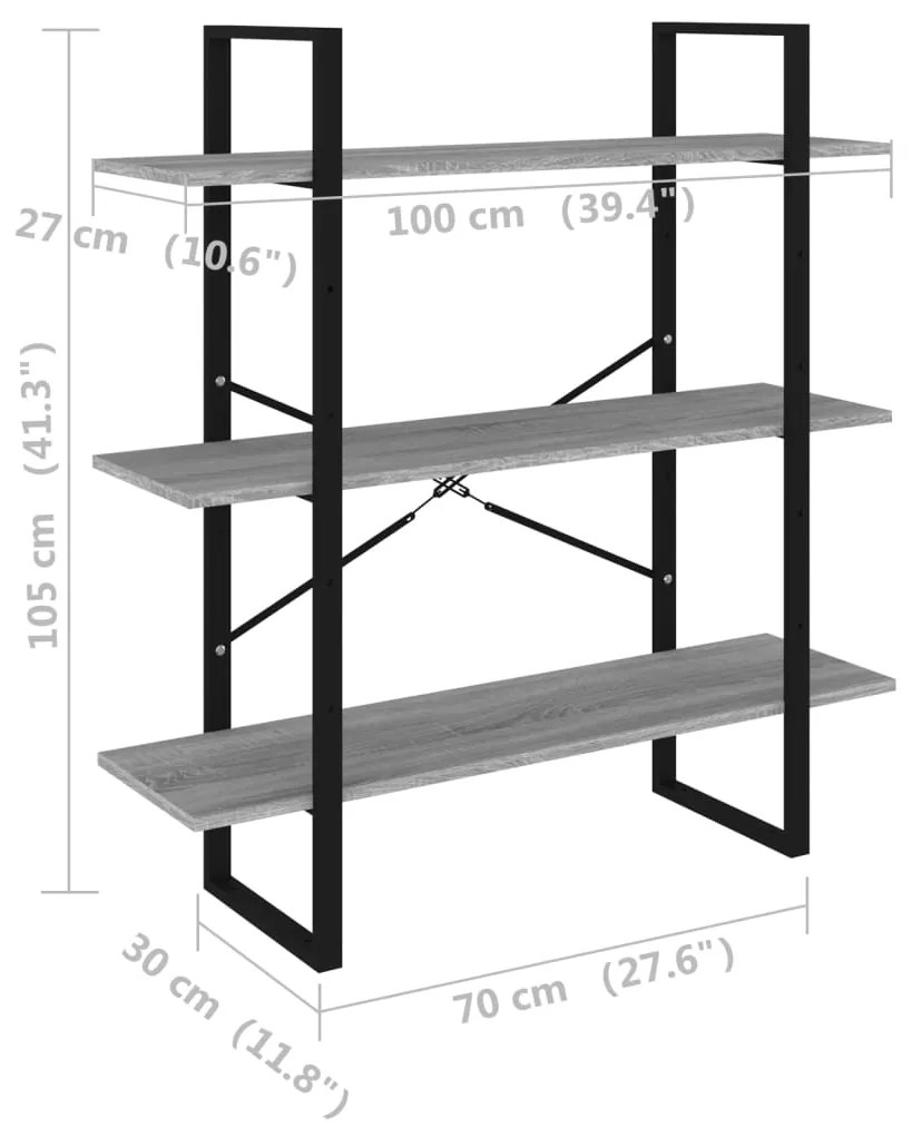 Βιβλιοθήκη Γκρι Sonoma 100x30x105 εκ. από Επεξεργασμένο Ξύλο - Γκρι