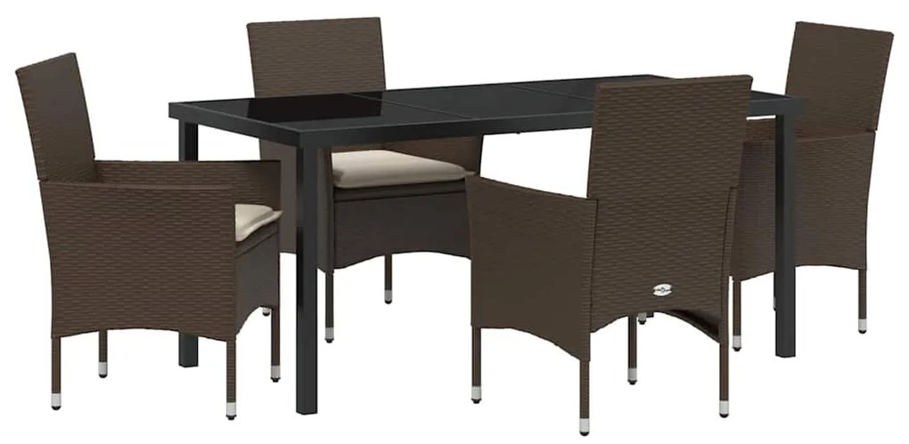 vidaXL Σέτ φαγητού για κήπο με μαξιλάρι 5 pcs Καφέ συνθετικό ρατάν