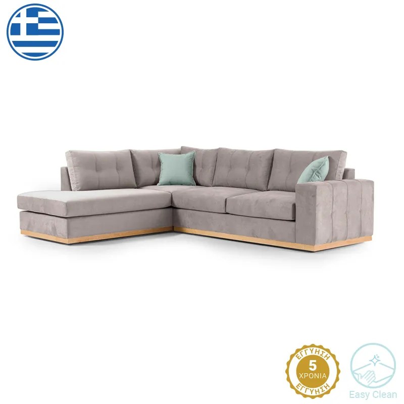 Γωνιακός καναπές δεξιά γωνία Boston pakoworld ύφασμα elephant-ciel 280x225x90εκ 168-000022