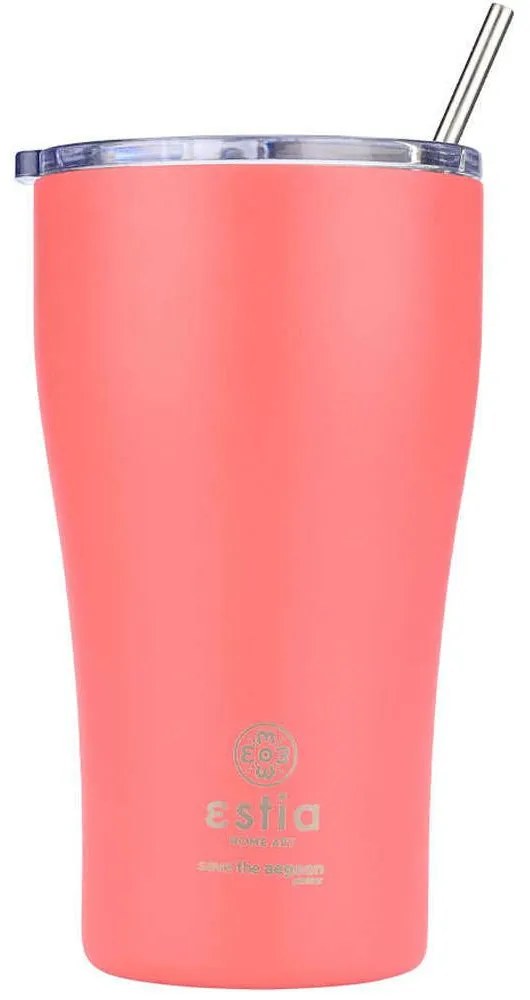 Ποτήρι - Θερμός Με Καλαμάκι Save The Aegean 01-23164 500ml Fusion Coral Estia