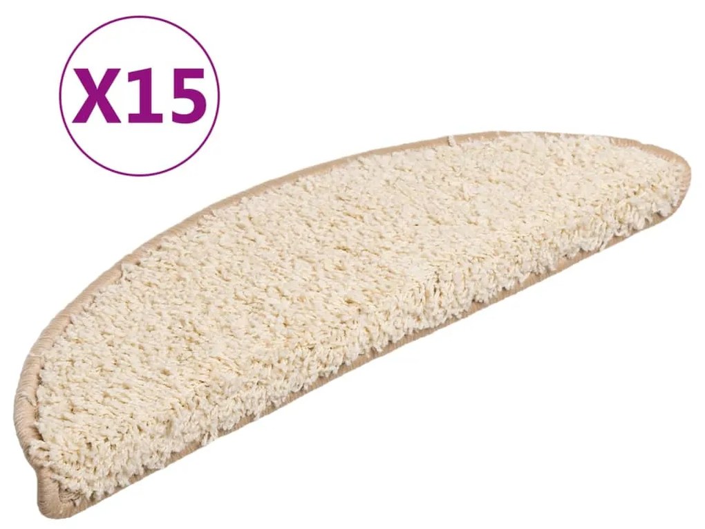vidaXL Πατάκια Σκάλας Μοκέτα 15 τεμ. Κρεμ 56 x 17 x 3 εκ.
