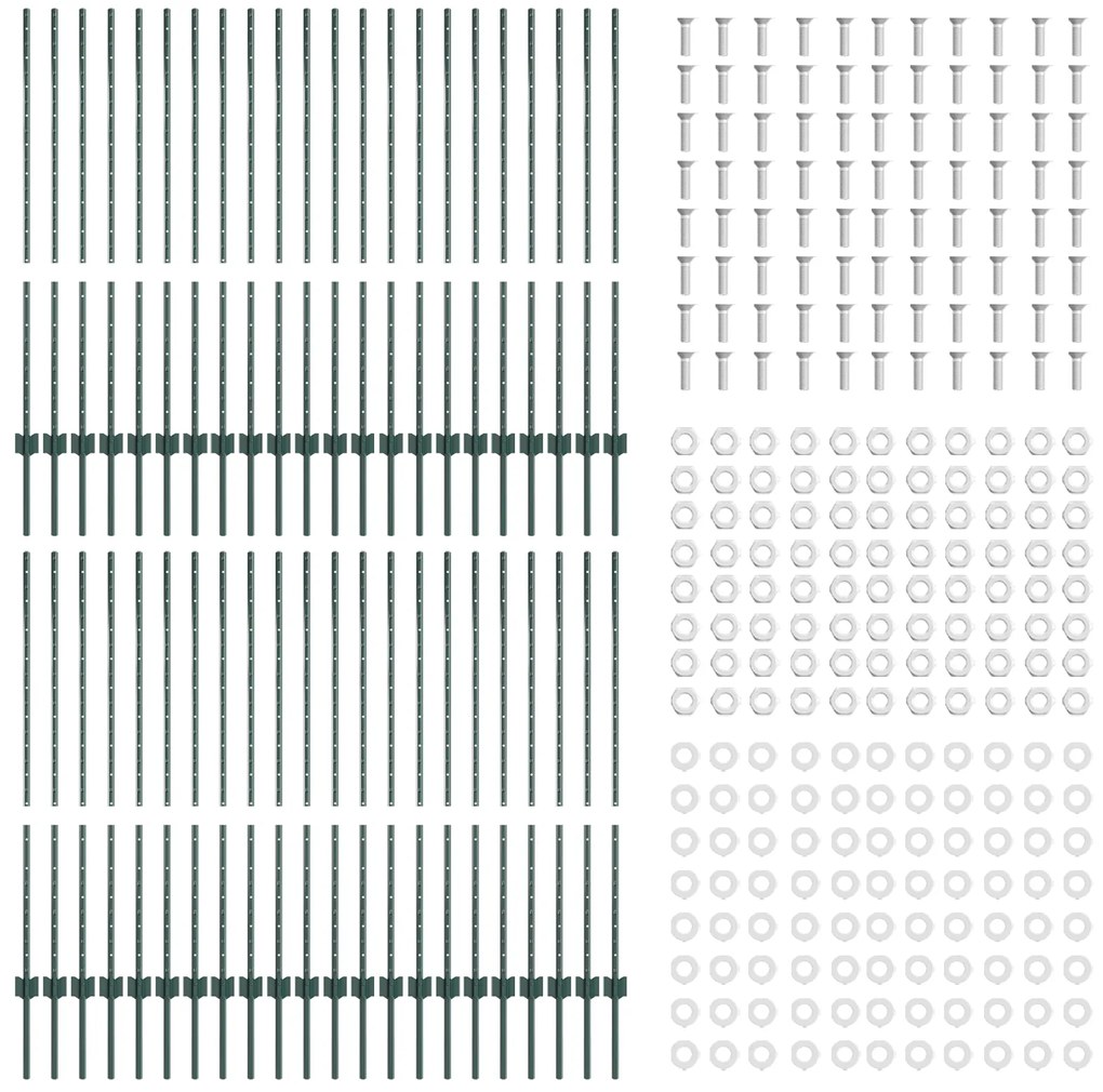 vidaXL Ασημένιοι Πόλοι Φράχτη 44 pcs Πράσινο