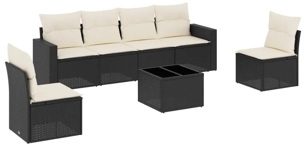 vidaXL Καναπές Σετ 7 Τεμαχίων Μαύρο Συνθετικό Ρατάν με Μαξιλάρια