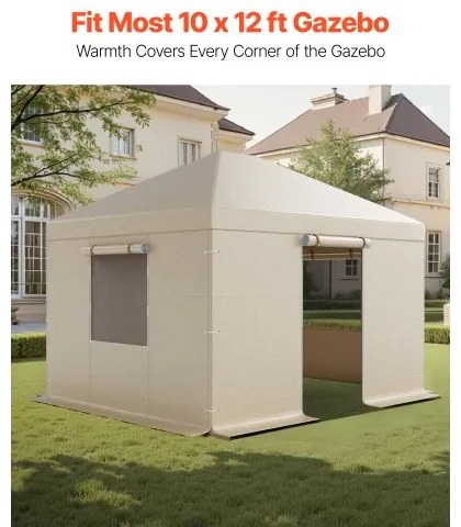 VEVOR Winter Gazebo Cover Fits 3.07 x 3.67 m Hardtop Gazebos, All-Weather Gazebo Cover with Sidewalls &amp; Windows, High-Density PE Material, Enclosed Storage Shelter Covers, Gazebos not Included