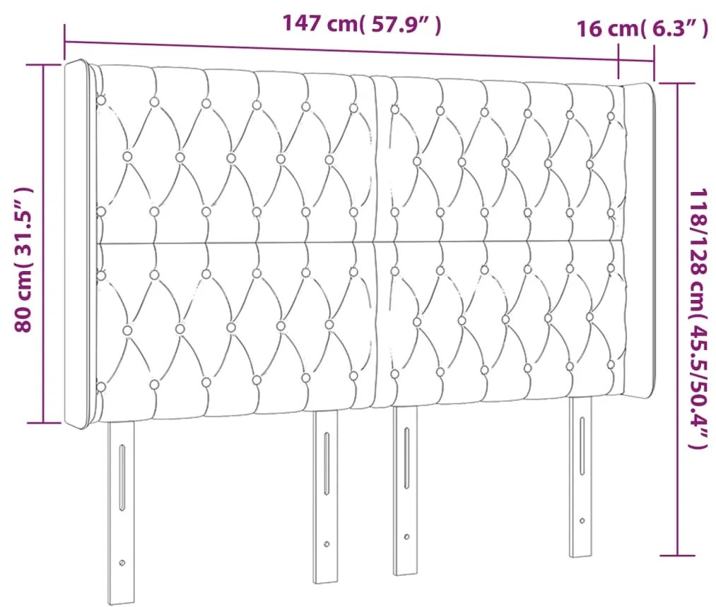vidaXL Κεφαλάρι Κρεβατιού LED Ανοιχτό Γκρι 147x16x118/128εκ. Βελούδινο