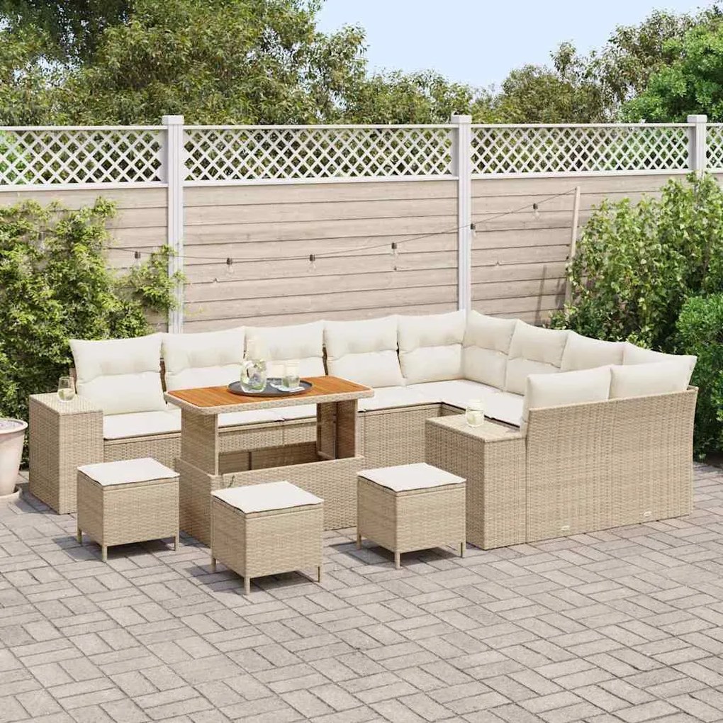 vidaXL Σετ Καναπέ Κήπου Ρυθμιζόμενο ύψος 13 pcs Μπεζ συνθετικό ρατάν
