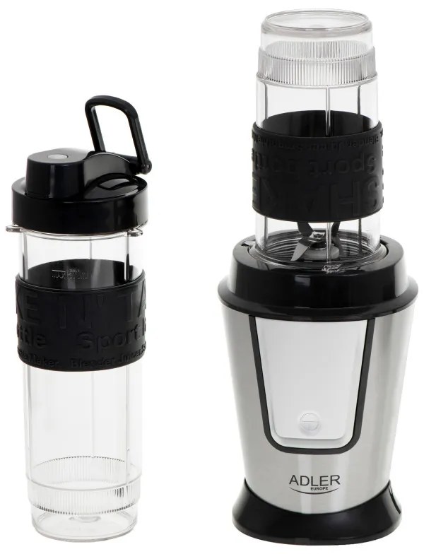 Μπλέντερ Adler AD 4081, 800W, 2 μπολ/φιάλες 400/570 ml, 20000 στροφές ανά λεπτό, 4 λεπίδες από ανοξείδωτο ατσάλι, παγοδιακόπτης, χωρίς BPA, Μαύρο