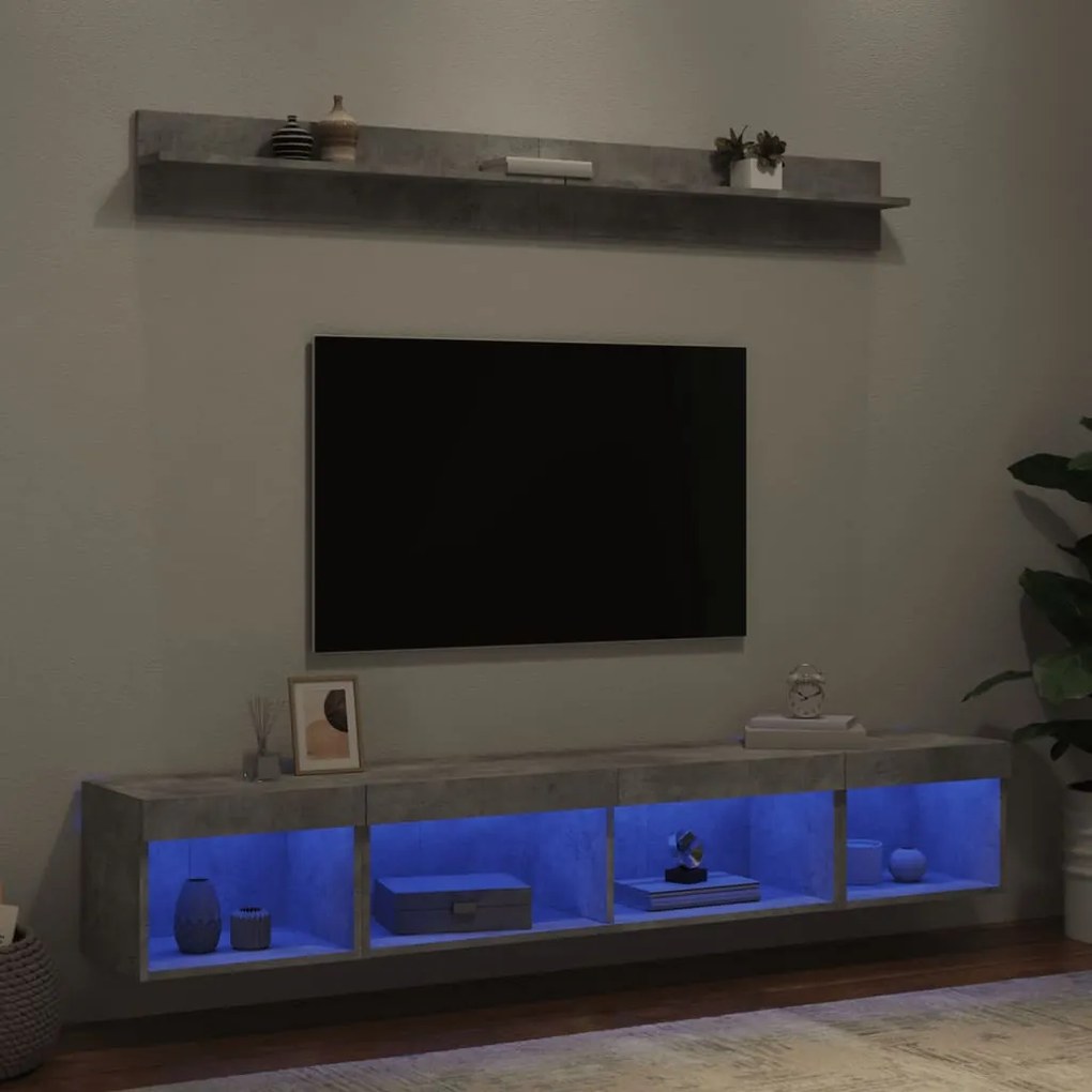 vidaXL Έπιπλα Τοίχου Τηλεόρασης 5 τεμ. LED Γκρι Σκυρ. από Επεξ. Ξύλο