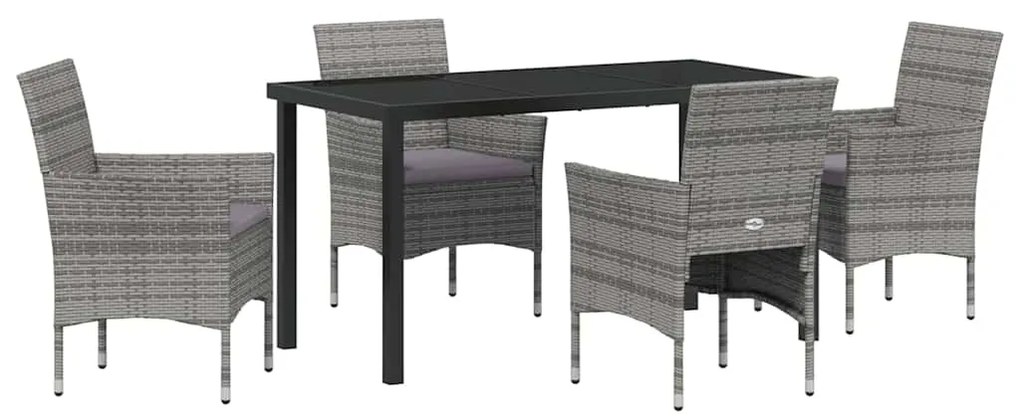 vidaXL Σέτ φαγητού για κήπο με μαξιλάρι 5 pcs Γκρι Πολυ ράταν