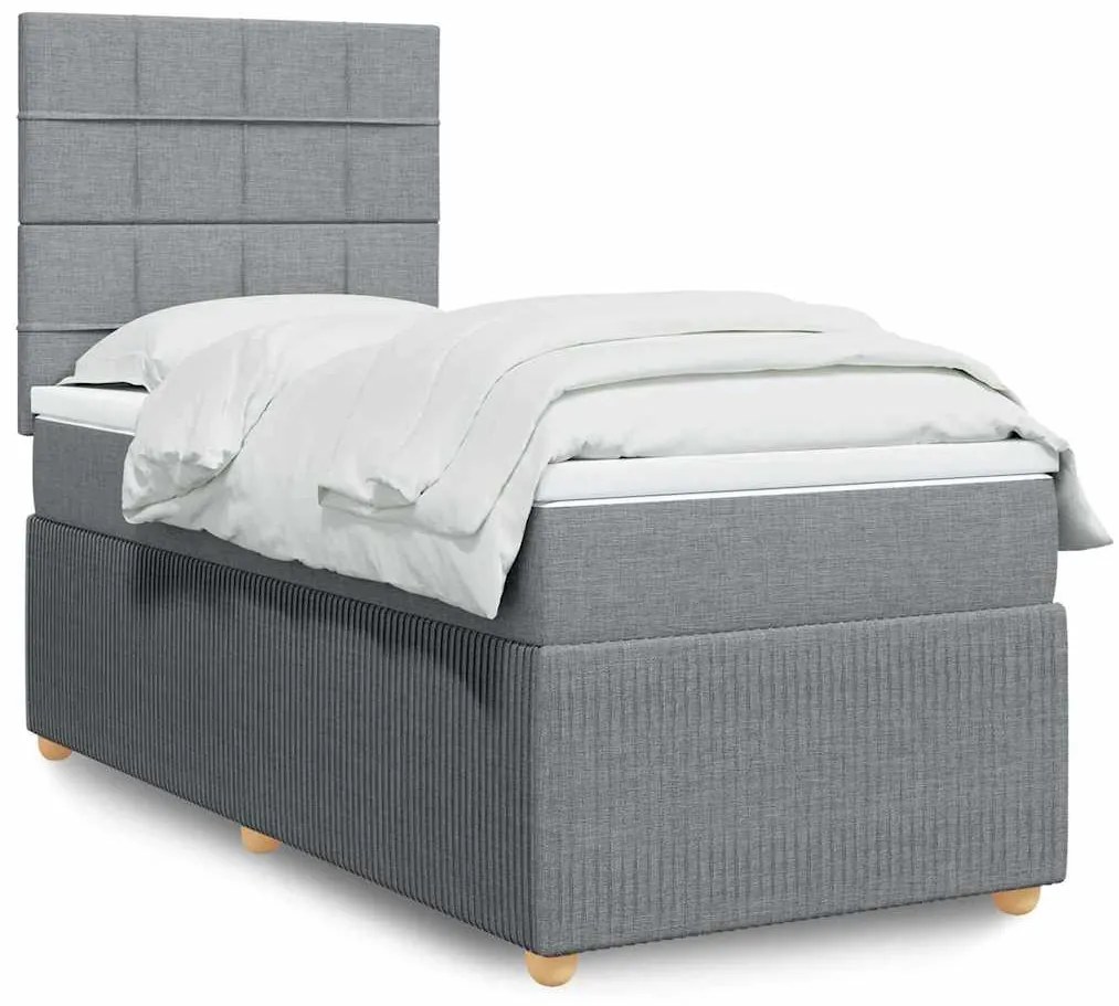 vidaXL Κρεβάτι Boxspring με Στρώμα Ανοιχτό Γκρι 90x200 εκ. Υφασμάτινο
