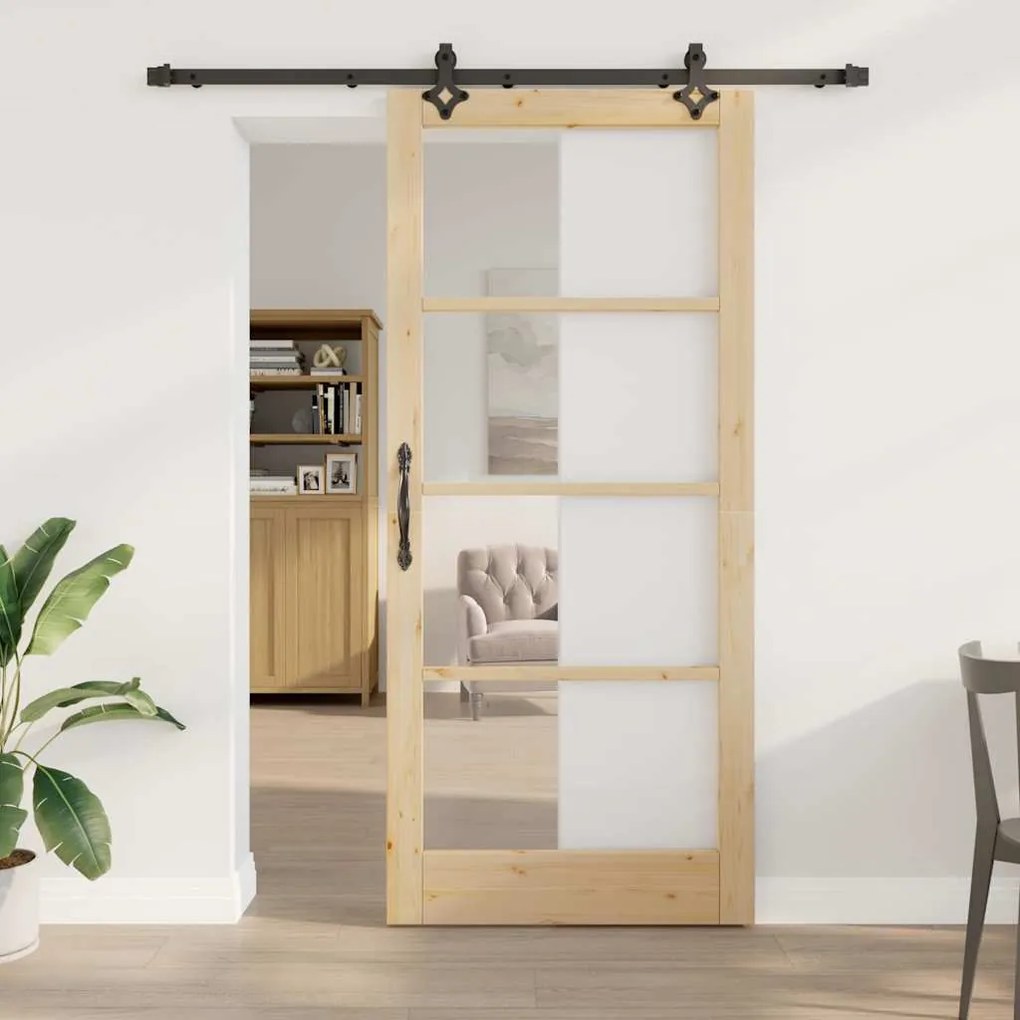 vidaXL Συρόμενη Πόρτα ORKDAL Καφέ 93 x 211 εκ. Ξύλο και μέταλλο