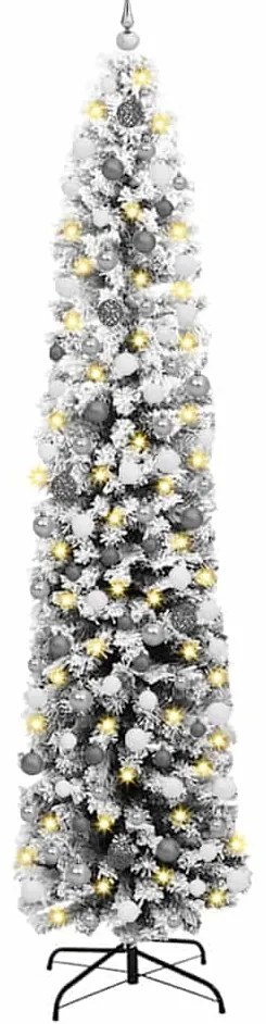 vidaXL Λεπτό Χριστουγεννιάτικο Δέντρο 300 LED & Σετ Μπαλών & Χιόνι 240 εκ.