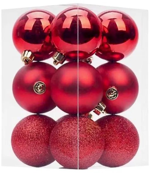 Σετ Χριστουγεννιάτικες μπάλες - 8cm - 12pcs - 326079 - Red-326079_RED