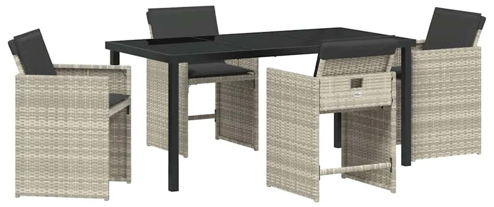 vidaXL Σέτ φαγητού για κήπο με μαξιλάρι 5 pcs Ανοιχτό γκρι Πολυ ράταν