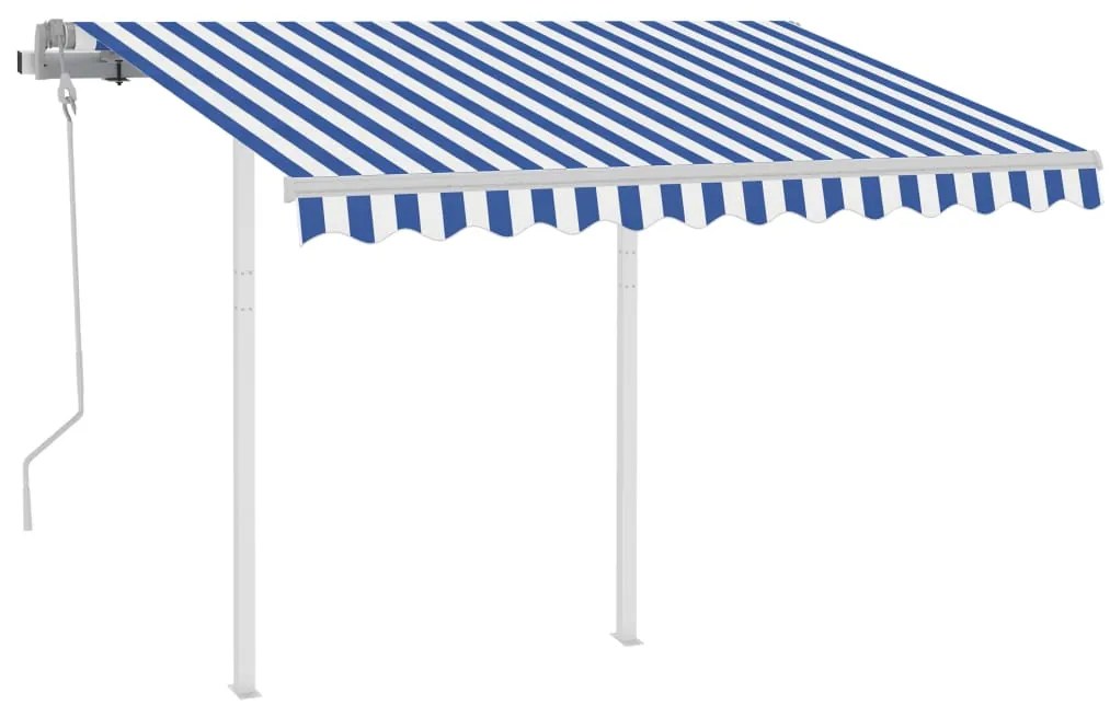 vidaXL Τέντα Συρόμενη Χειροκίνητη με Στύλους Μπλε / Λευκό 3,5 x 2,5 μ.