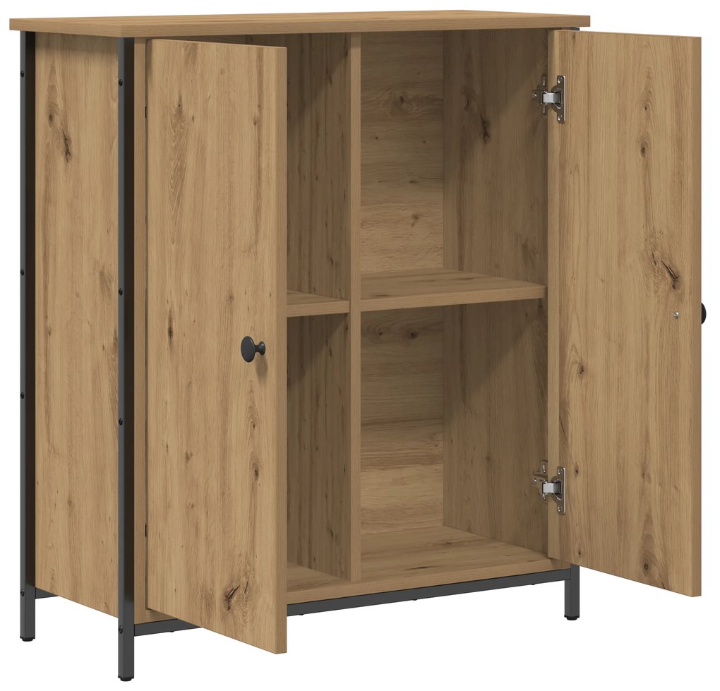 vidaXL Μπουφές Μασίφ Ξύλο Δρυός 70x30x80 εκ. Μοριοσανίδα και Μέταλλο