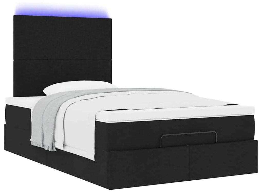 Οθωμανικό κρεβάτι με στρώμα &amp; LEDs Μαύρο 120x200 cm Ύφασμα 3313915