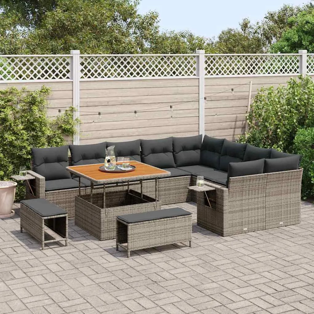 vidaXL Σετ Καναπέ Κήπου 12 pcs Γκρι συνθετικό ρατάν