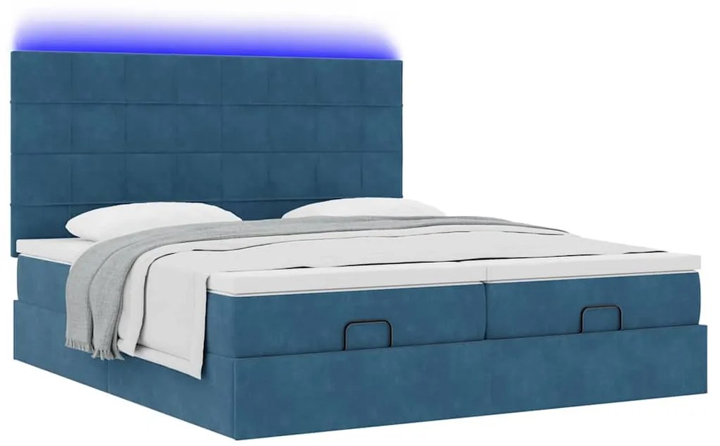 Οθωμανικό κρεβάτι με στρώματα &amp; LEDs Σκούρο μπλε Βελούδο 3314625