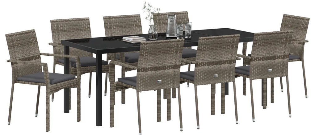 vidaXL Σετ Καθισμάτων Κήπου με μαξιλάρι 9 pcs Γκρι 200 x 80 x 73 εκ