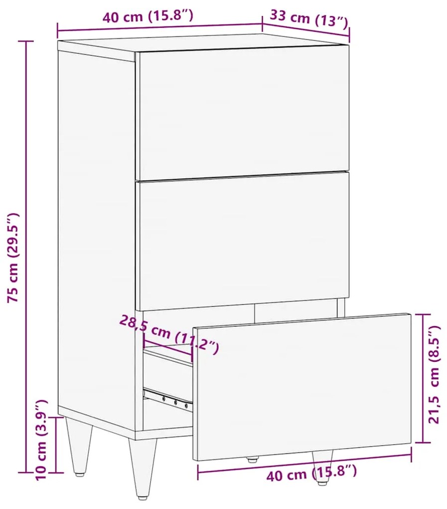 Sideboard 40x33x75 cm μασίφ ξύλο Mango - Μαύρο