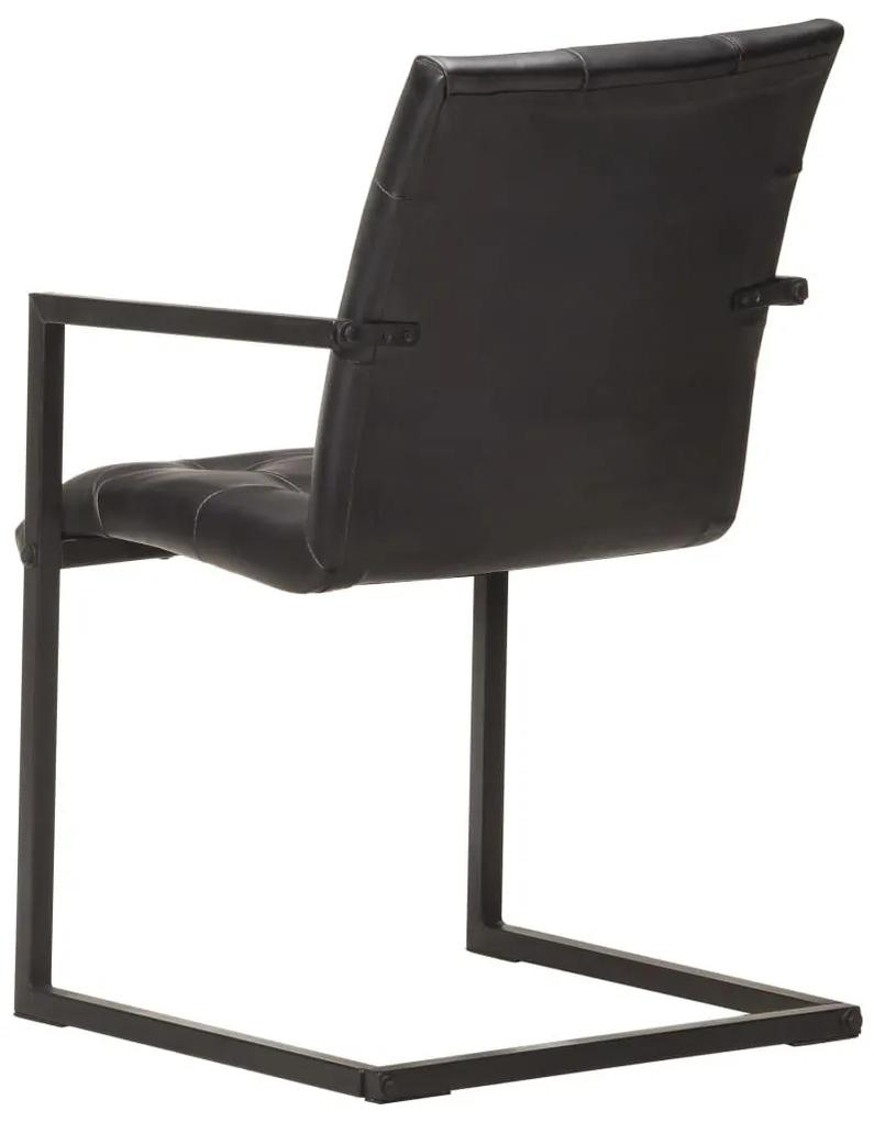 Καρέκλες Τραπεζαρίας «Πρόβολος» 2 τεμ. Μαύρες από Γνήσιο Δέρμα - Μαύρο