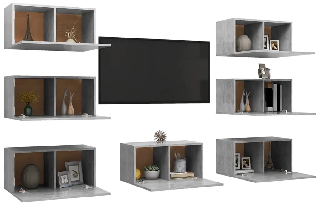 vidaXL Έπιπλα Τηλεόρασης 7 τεμ. Γκρι Σκυρ. 30,5x30x60 εκ. Μοριοσανίδα