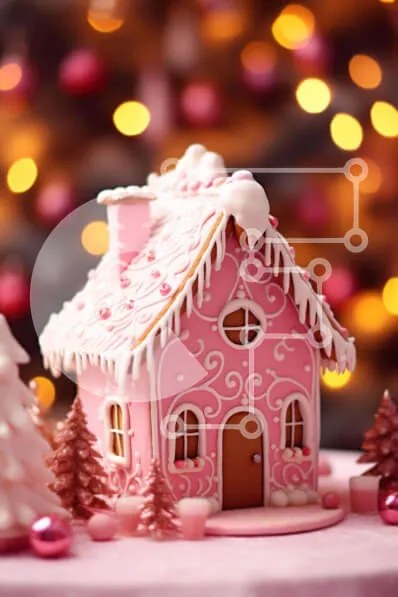 Intra Συλλεκτικό Ξύλινο Παζλ Plywood  4mm - Ροζ Gingerbread House με εορταστικές διακοσμήσεις Σε Ξύλινο Κουτί - Διαστάσεις: 10x10 cm – 25 κομμάτια